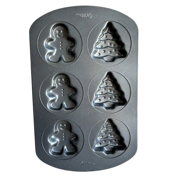 Wilton Non-Stick Cookie Pan Gingerbread Boy and Christmas Tree - Picture 2 of 8